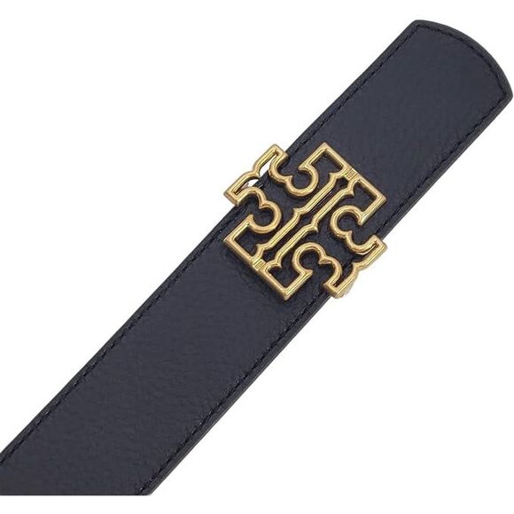 Tory Burch Size M Reversible Black Tan Saffiano Leather Belt Black Logo Buckle - Picture 3 of 14